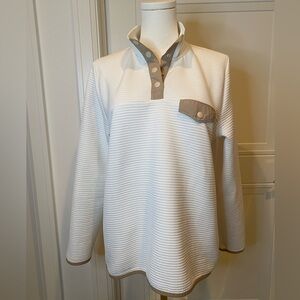 J. Crew White and Tan Textured Lightweight Sweatshirt Size Medium Like New